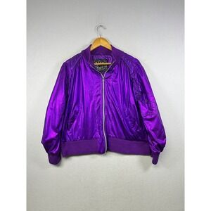 LAST KISS Womens Metallic Purple Bomber Jacket 3X Full Zip Ruched Sleeve